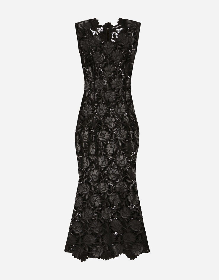 Dolce&Gabbana Longuette-Kleid aus Makramee Kunstleder Schwarz F6ATLTFGSAL