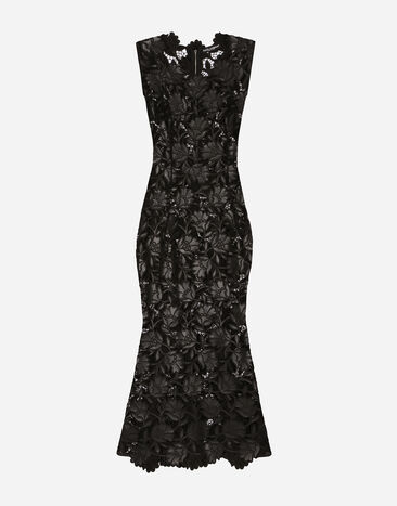 Dolce & Gabbana 인조 퍼 마크라메 미드카프 드레스 블랙 F4CJ0TFUBE7