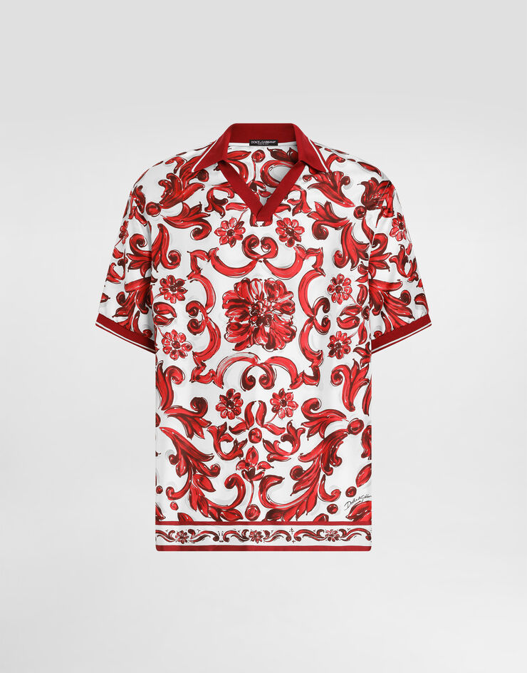 Dolce & Gabbana Majolica-print silk twill polo shirt Multicolor G8ST9THI13W