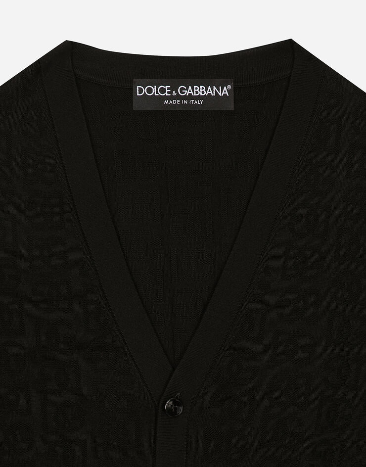 Dolce & Gabbana Cardigan en soie à logo DG Noir GXV01TJBSKE