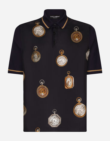 Dolce & Gabbana Watch-print silk polo-shirt Purple G2TV9TFUVG7