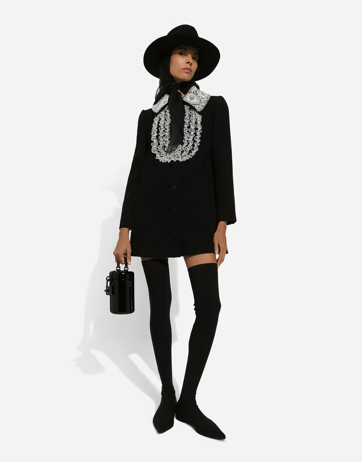 Dolce & Gabbana Short wool coat with lace details ブラック F0E1PTFUBCI