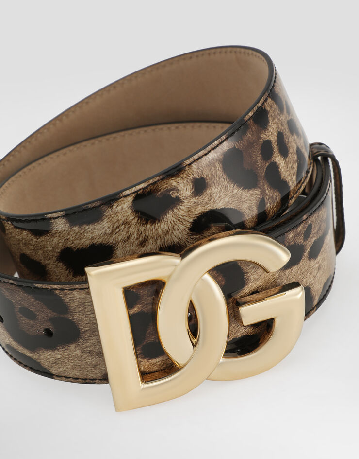 Dolce & Gabbana  Cinturón en piel de becerro brillante con estampado de leopardo con logotipo DG Estampado Animalier BE1446AM568