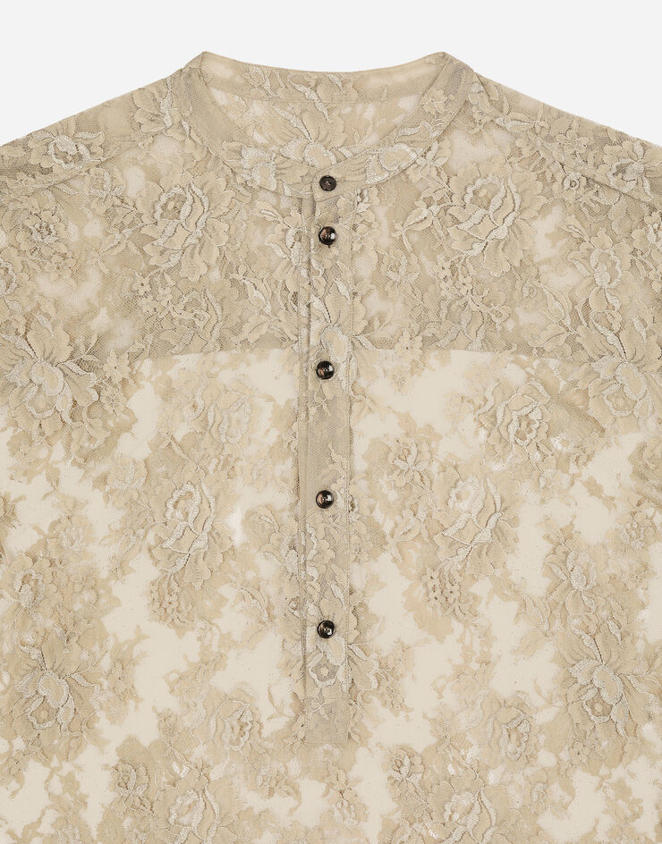 Dolce & Gabbana Camicia con collo coreana in pizzo Galon Beige G5LR7THLM9Y