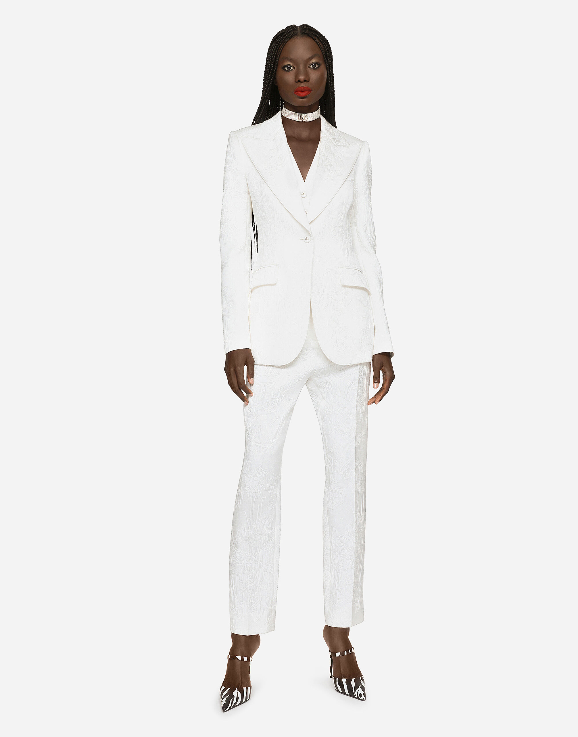 Floral brocade Turlington blazer in White for Women