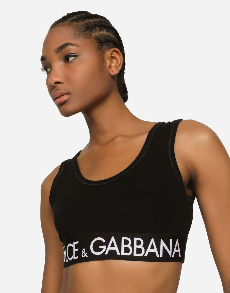 Dolce & Gabbana Top in jersey con elastico logato Nero F756QTFUGFJ