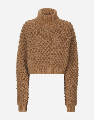 Dolce&Gabbana Hazelnut-stitch alpaca turtle-neck sweater Beige F7W98TFUWDU