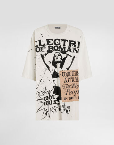 Dolce & Gabbana Oversized jersey t-shirt with print Multicolor F8V93TGDDH8
