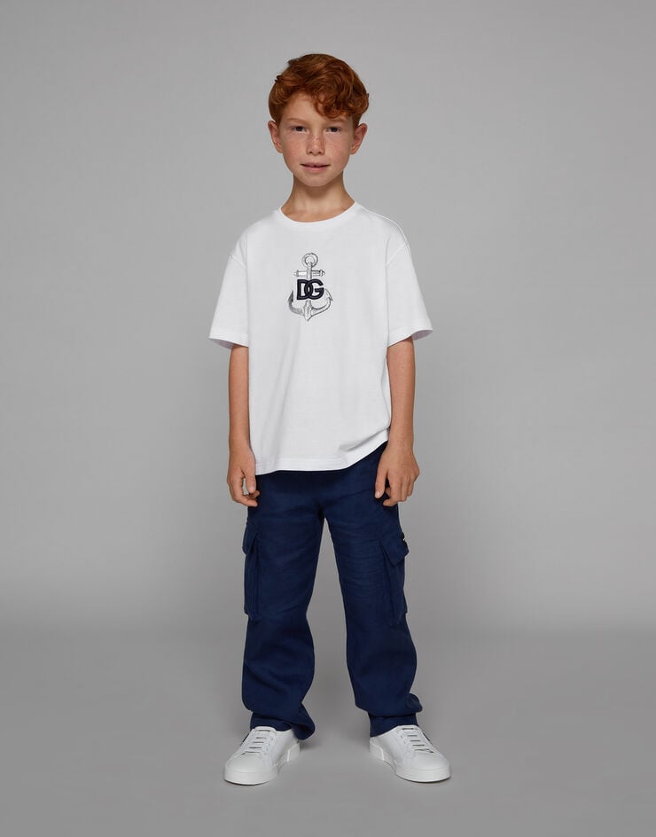 Dolce & Gabbana Anchor-print jersey T-shirt with DG logo embroidery Blanco L4JTEYG7L0A