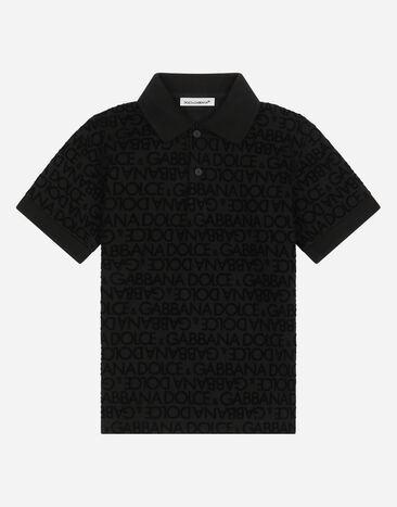 Dolce & Gabbana Short-sleeved polo-shirt with flocked print Black L4JTEYG7K8Z