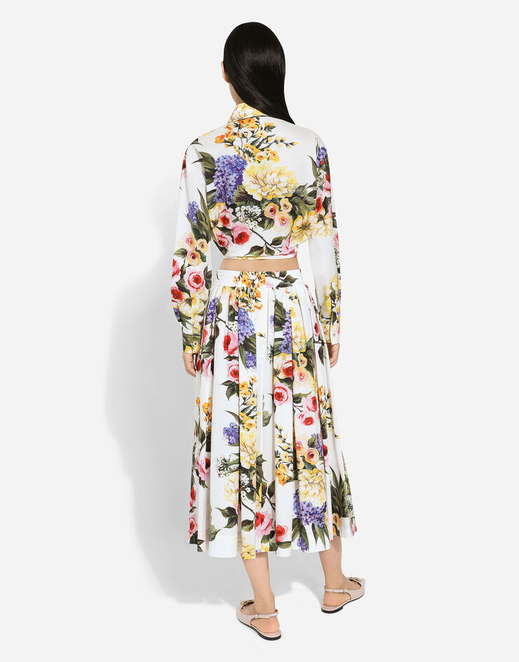 Dolce & Gabbana Cotton pussy-bow shirt with garden print принт F5R73THS5Q1