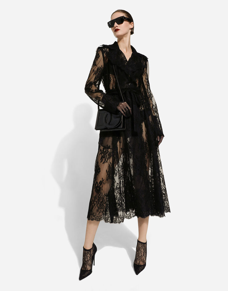 Dolce&Gabbana Chantilly lace coat with belt Black F0W0KTHLMO7