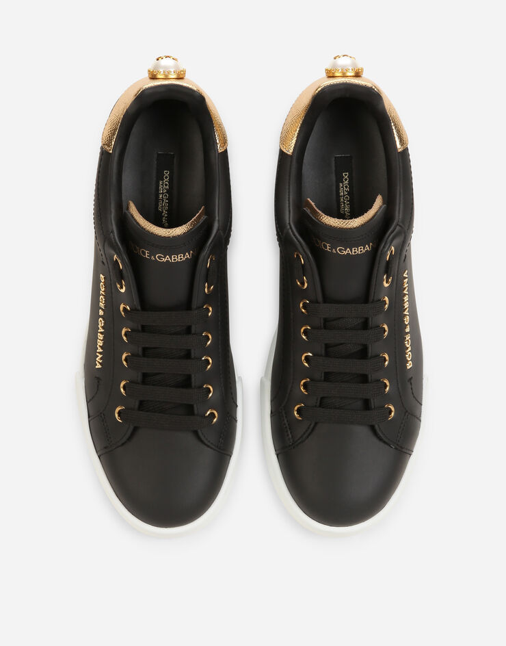 Dolce & Gabbana Calfskin nappa Portofino sneakers with lettering Black/Gold CK1602AN298