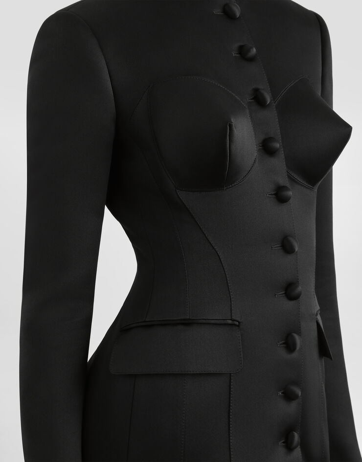 Dolce & Gabbana Chaqueta de raso duquesa con botonadura recta y copas cónicas Negro F27FDTFU1KM