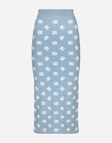 Dolce & Gabbana Gonna tubino in viscosa con logo DG jacquard Azzurro FXO02TJFMGT