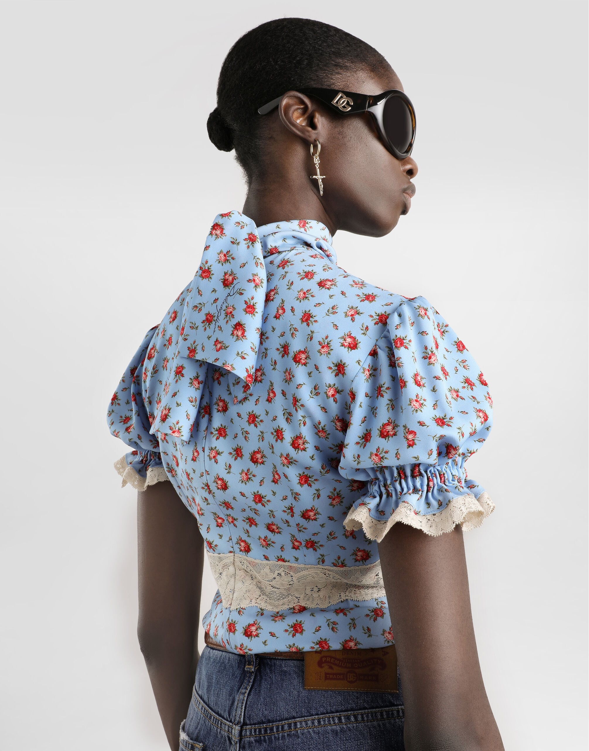 Small rose-print charmeuse top - thumbnail 5
