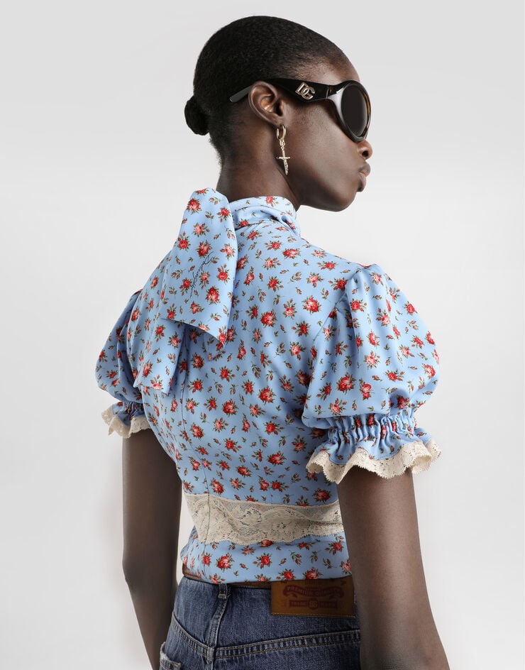 Dolce & Gabbana توب من ساتان شارموز بطبعة ورود صغيرة Multicolor F7BK4TFSA79