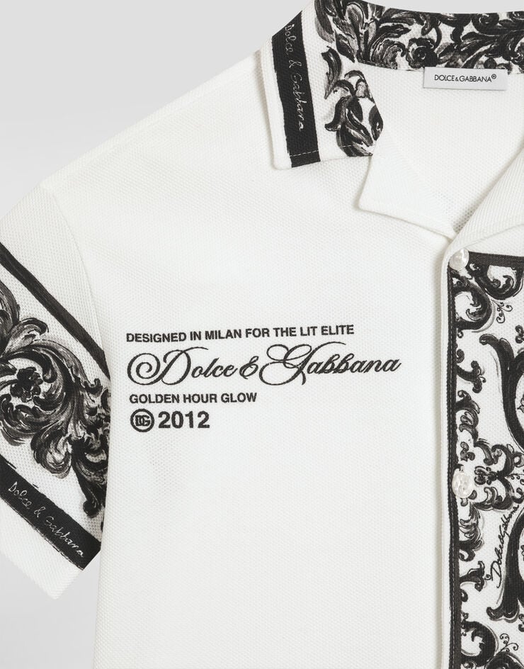 Dolce & Gabbana Camicia in doppio piquet stampa Maiolica Multicolore L4JS48II7HN