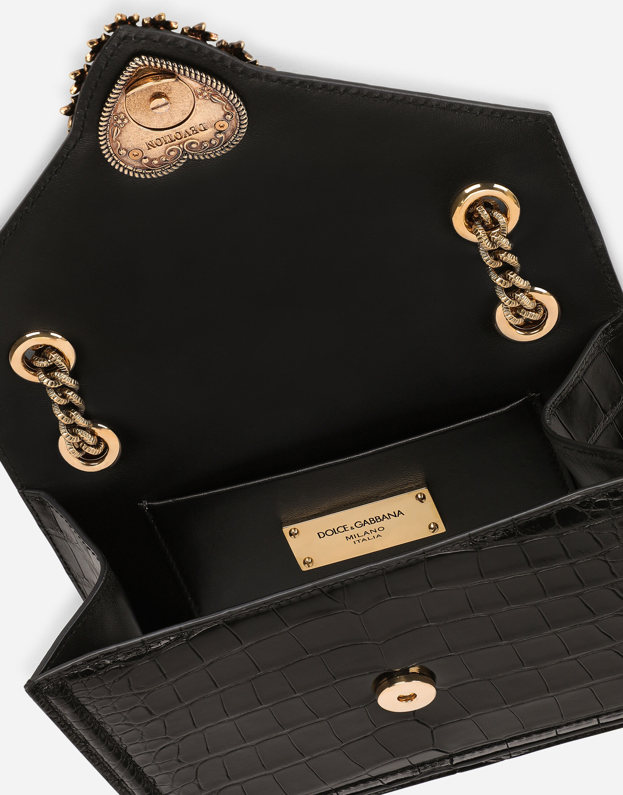 Medium crocodile skin Devotion bag in BLACK for Dolce Gabbana US