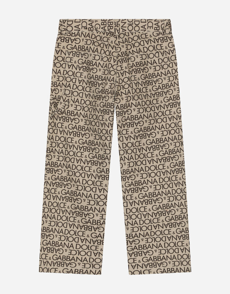 DolceGabbanaSpa Printed denim pants with all-over logo Beige L44P24FSFM5