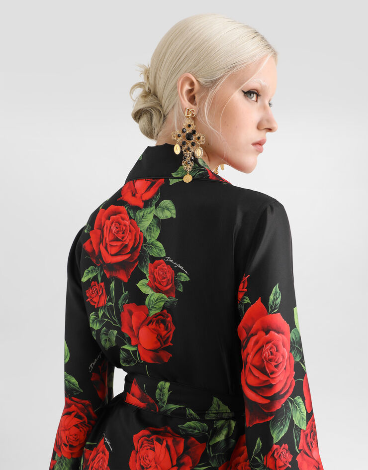Dolce & Gabbana Hemd vanity aus Twill mit Rosen-Print Dolce & Gabbana Hemd vanity aus Twill mit Rosen-Print Multicolor F5Q03TIS137