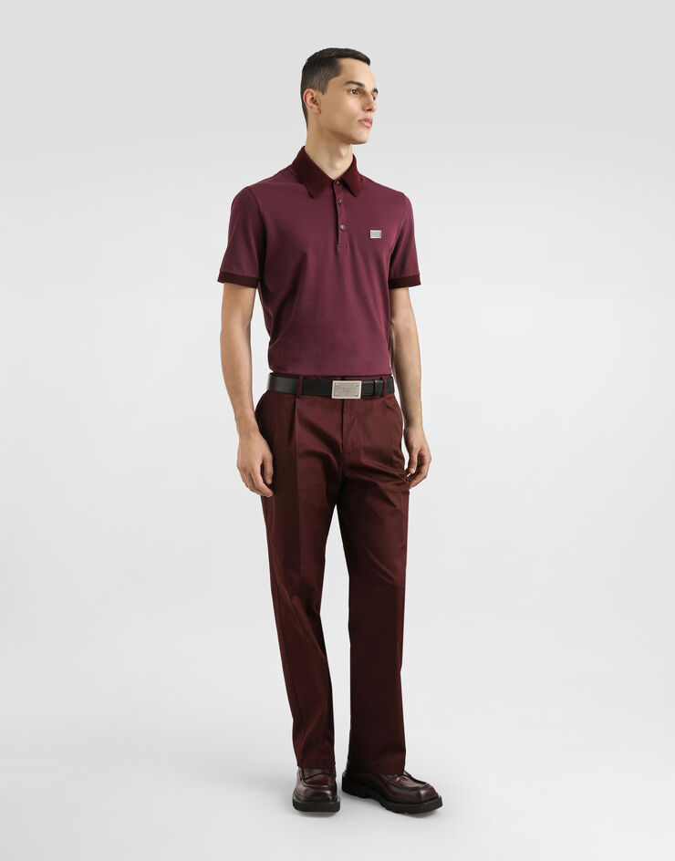 Dolce & Gabbana Polo de algodón con placa con logotipo Burdeos G8SN1TFU7EN
