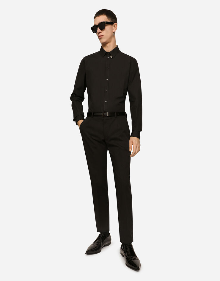 Dolce & Gabbana Pantalón de algodón elástico con placa con logotipo Negro GVB6ETFUFMJ