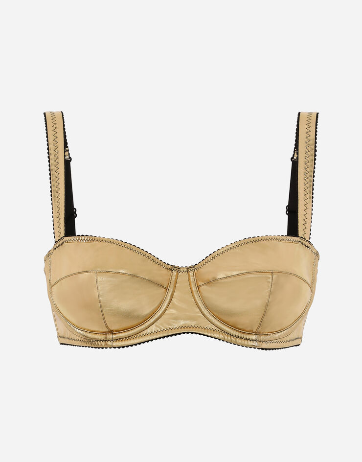 Foiled jersey balconette bra in Gold for