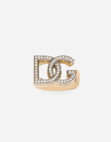 Dolce & Gabbana Anillo Logo de oro amarillo y blanco de 18 kt con zafiros incoloros Oro Amarillo WRMY3GWYESW