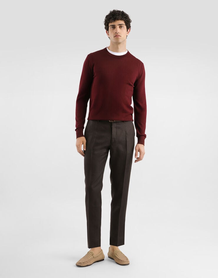 Dolce&Gabbana Linen pants with logo label Brown GW13ETFU4C2