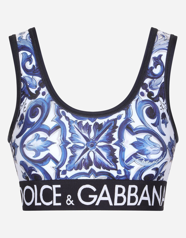 Dolce & Gabbana 로고 스트레치 밴드 마욜리카 프린트 저지 탑 멀티 컬러 F75H7TFPG7B