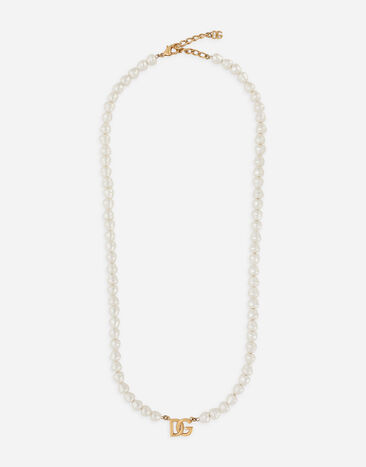 Dolce & Gabbana Collar de cadena con perlas y logotipo DG Dorado WNQ6M2W1111