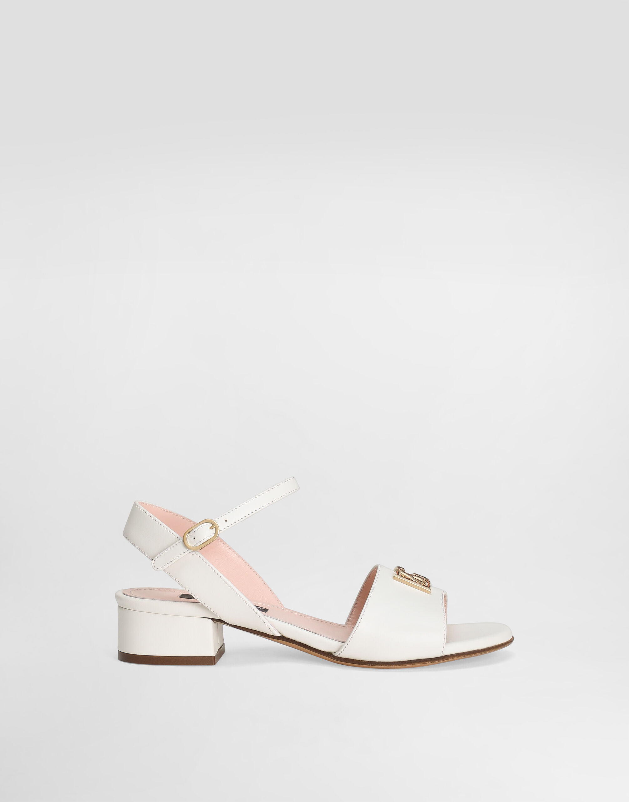 Calfskin sandals with DG logo in White for Girls | Dolce&Gabbana® US