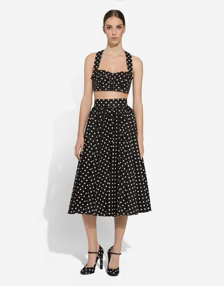 Dolce & Gabbana Falda plato longuette de algodón con estampado de lunares Imprima F4CWBTHS5R7