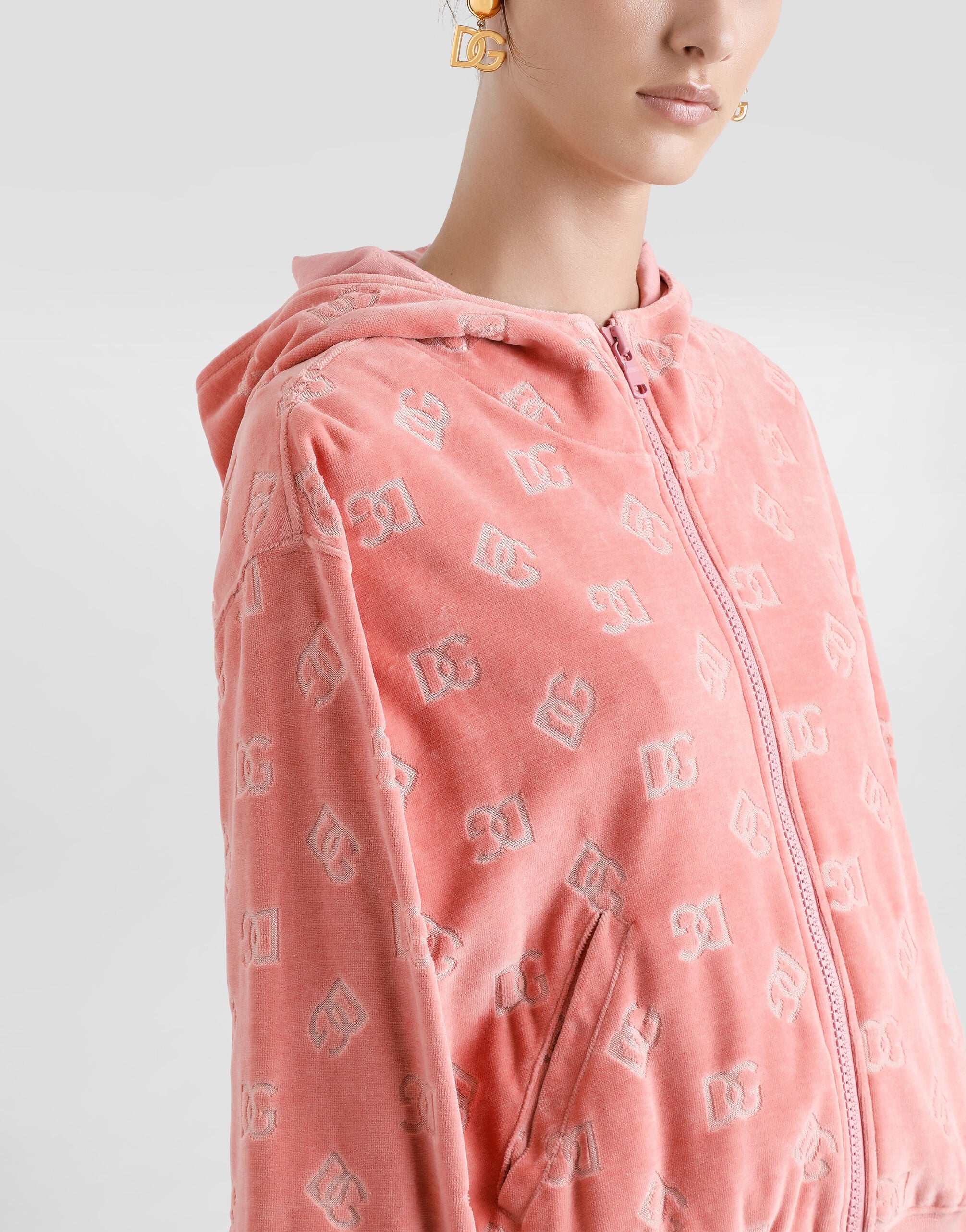 Chenille jacquard hoodie with DG logo in Pink for Women