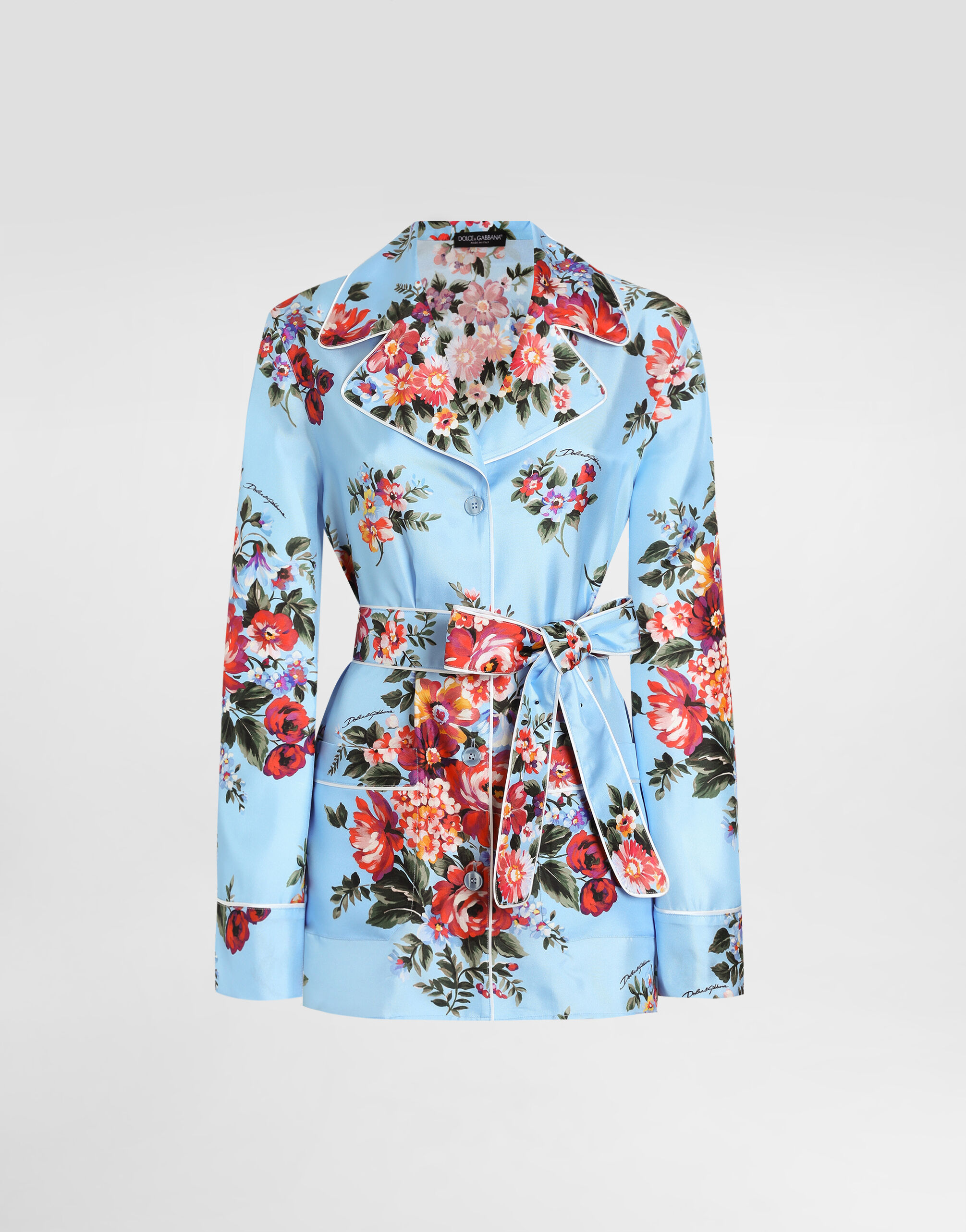 Flower bouquet-print twill shirt