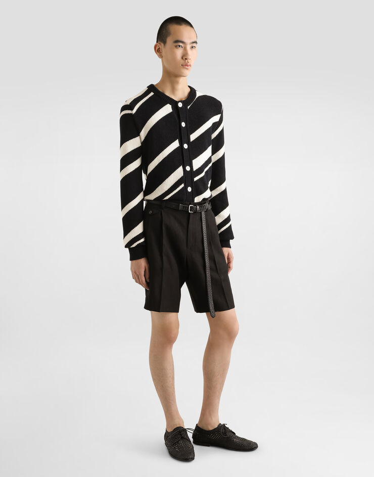 Dolce & Gabbana Long-sleeved cotton cardigan with stripe inlay Multicolor GXVB1TJFMMS