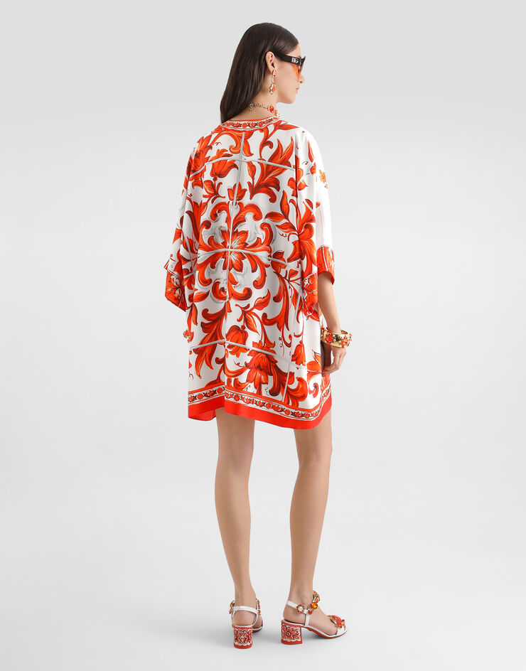 Dolce & Gabbana Majolica-print twill short kimono dress Multicolor F617NTGDDRE