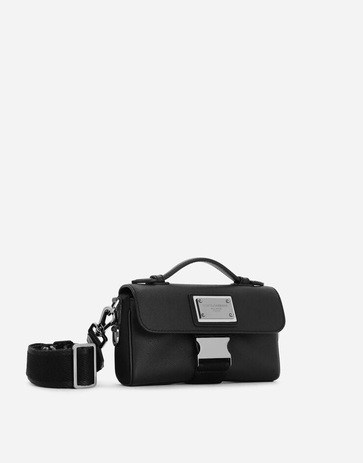 Dolce & Gabbana حقيبة كروس بودي محببة من جلد عجل ونايلون أسود BM2250AD447
