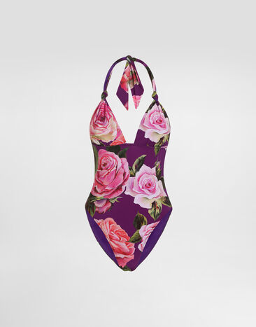 Dolce & Gabbana Rose-print one-piece V-neck swimsuit Print O8A54JFSG9R