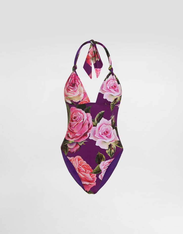 Dolce & Gabbana Rose-print one-piece V-neck swimsuit Print O9A01JFSG9Q