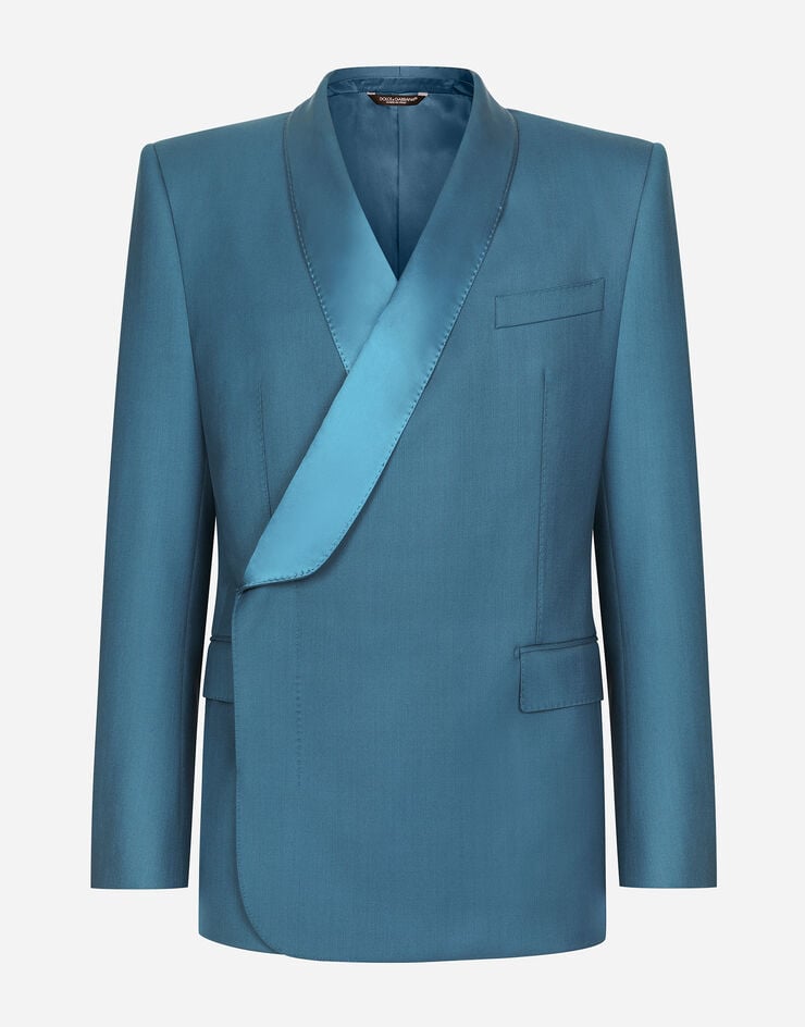 Dolce & Gabbana Двубортный пиджак-смокинг Sicilia из шерсти синий G2RR4TFUBE7