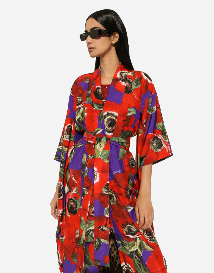 Dolce & Gabbana Kimono-Morgenrock aus Seide Anemonen-Blumenprint Print F0B7ATIS1SO
