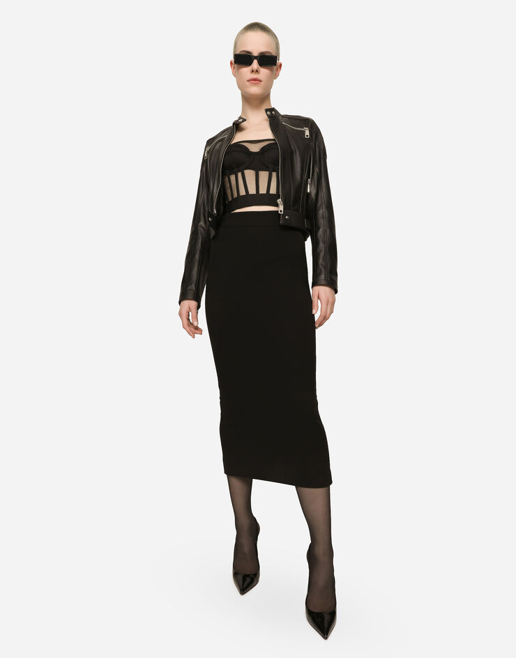 Dolce&Gabbana Technical jersey calf-length skirt Black F4CPNTFUGKF