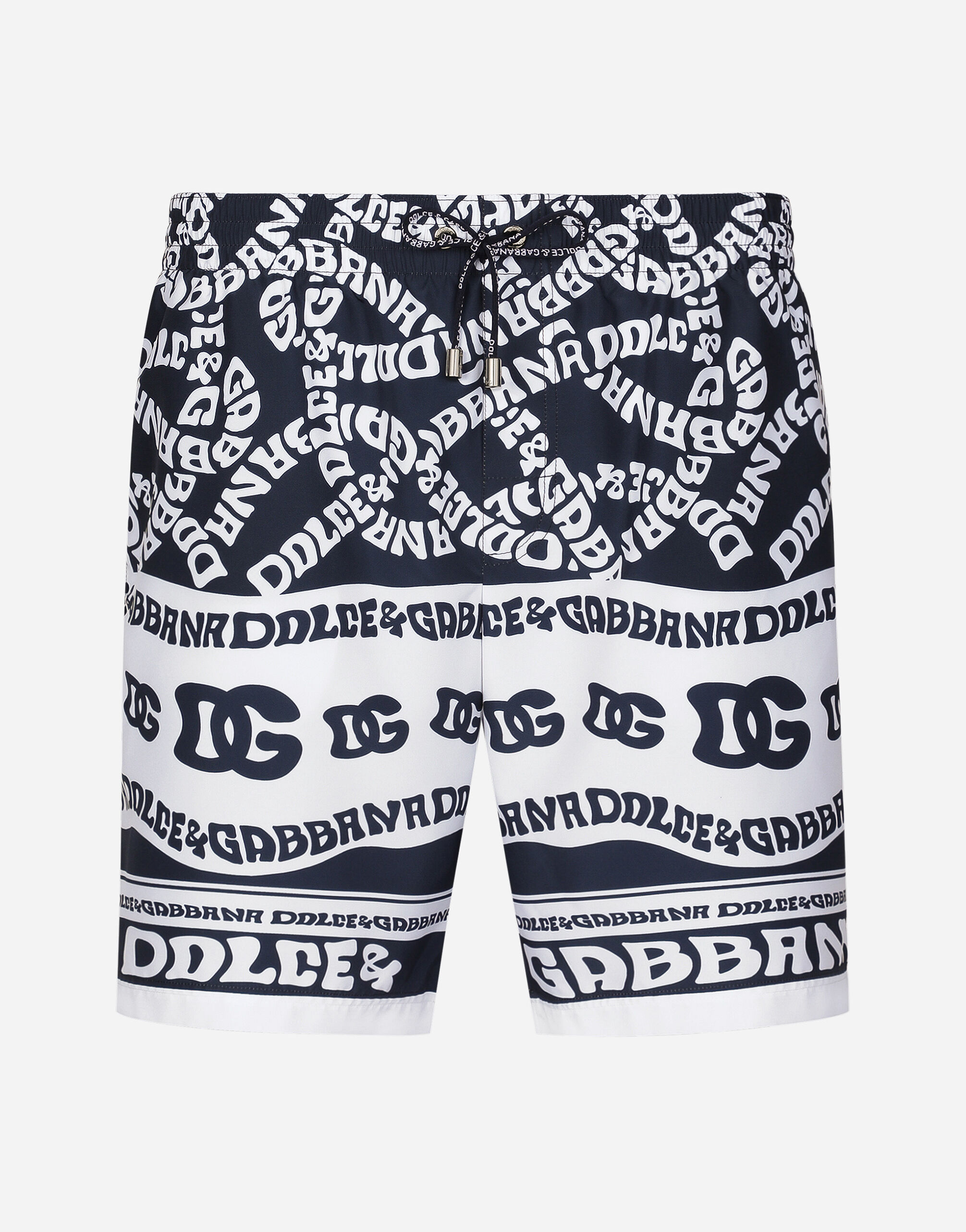 Dolce Gabbana Mid length swim trunks with Marina print male Blue