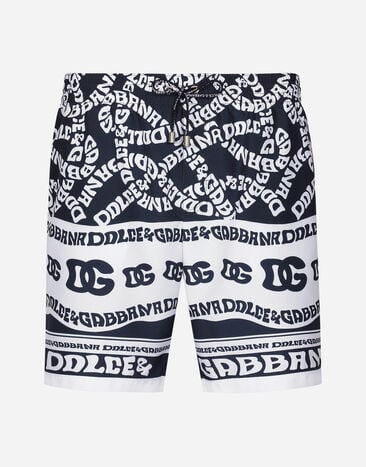 Dolce & Gabbana Mid-length swim trunks with Marina print Print M4A13TISMHF