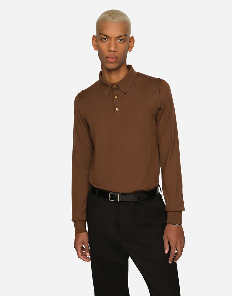 Dolce & Gabbana Pull polo en cachemire extrafin Marron GX831TJAWTY