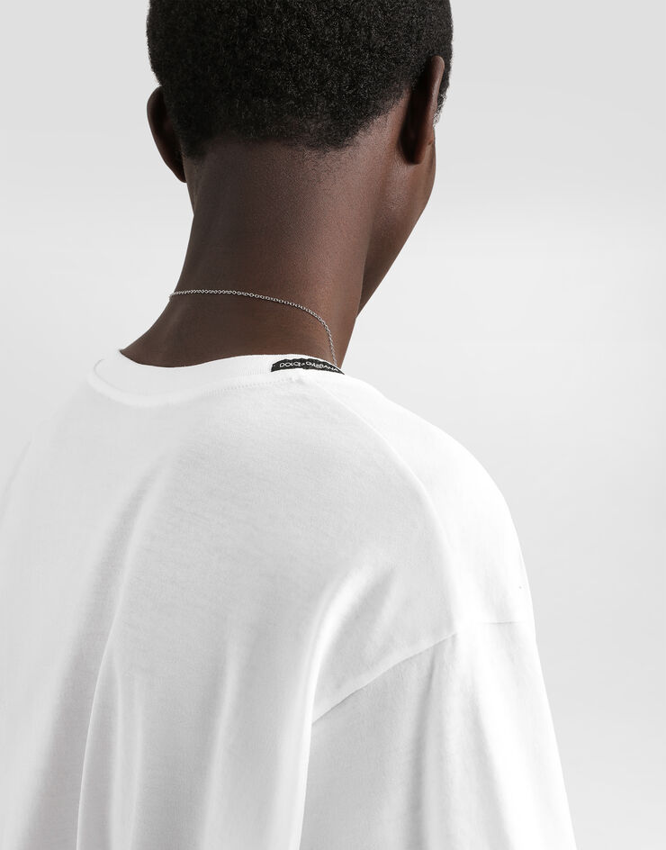 Dolce & Gabbana Camiseta de algodón con cuello de pico Blanco G8QL3TFU7EQ