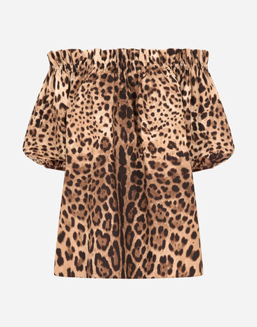 Dolce & Gabbana Short-sleeved leopard-print poplin top Multicolor F71J7THS5E3