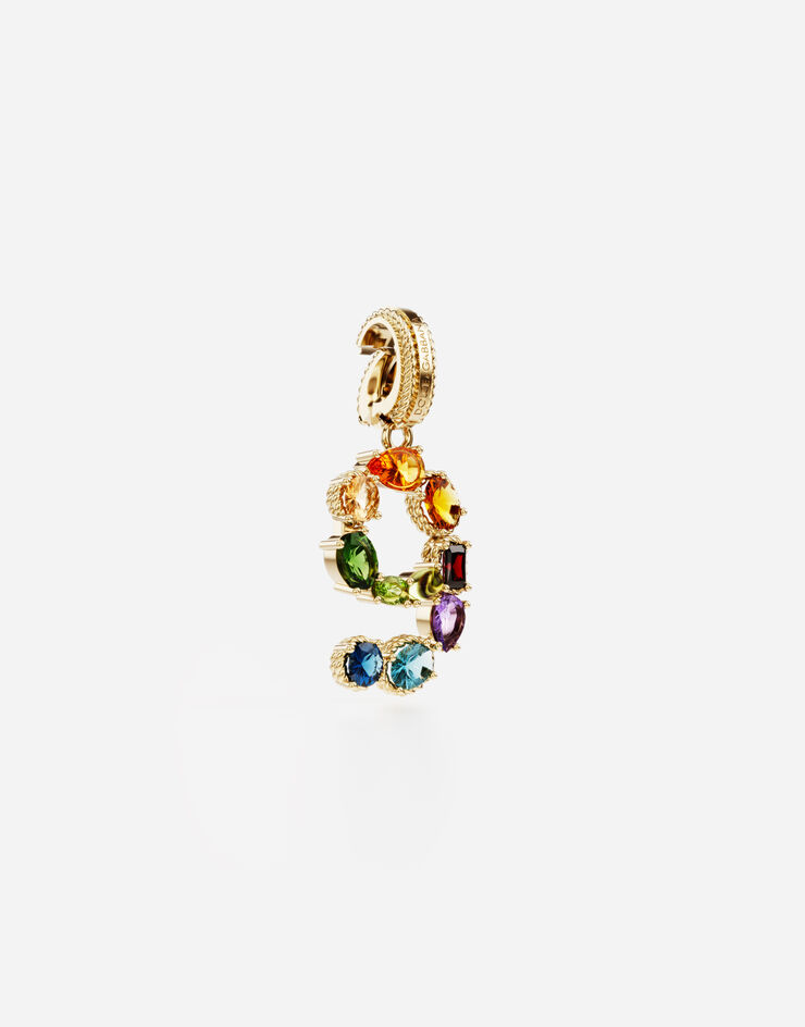 Dolce & Gabbana Anhänger „Rainbow“ aus 18 kt Gelbgold mit mehrfarbigen Edelsteinen, die die Zahl 9 darstellen Gelbgold WAPR1GWMIX9